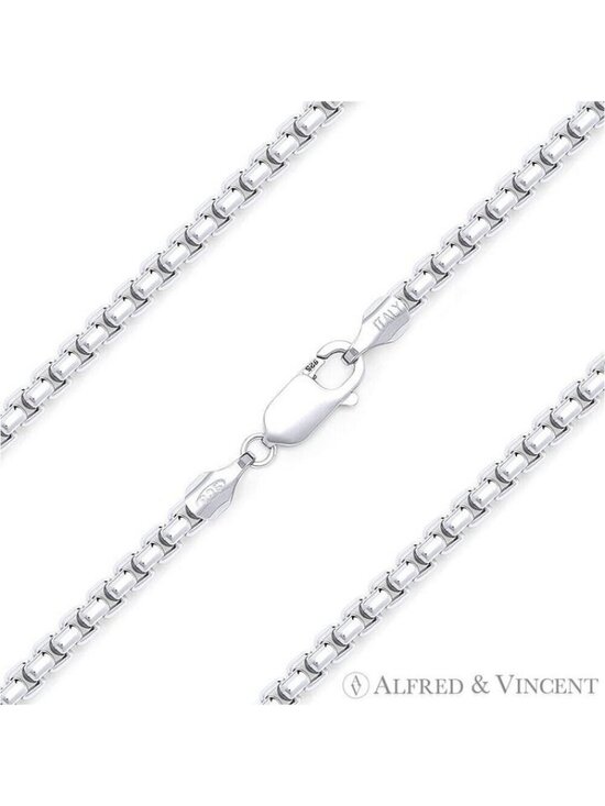 Amazon.com: Dacc & Aya 925 Sterling Silver Diamond-Cut Round  1.5mm Round Box Link Chain Necklace in .925 Sterling Silver w/ Rhodium - 30\